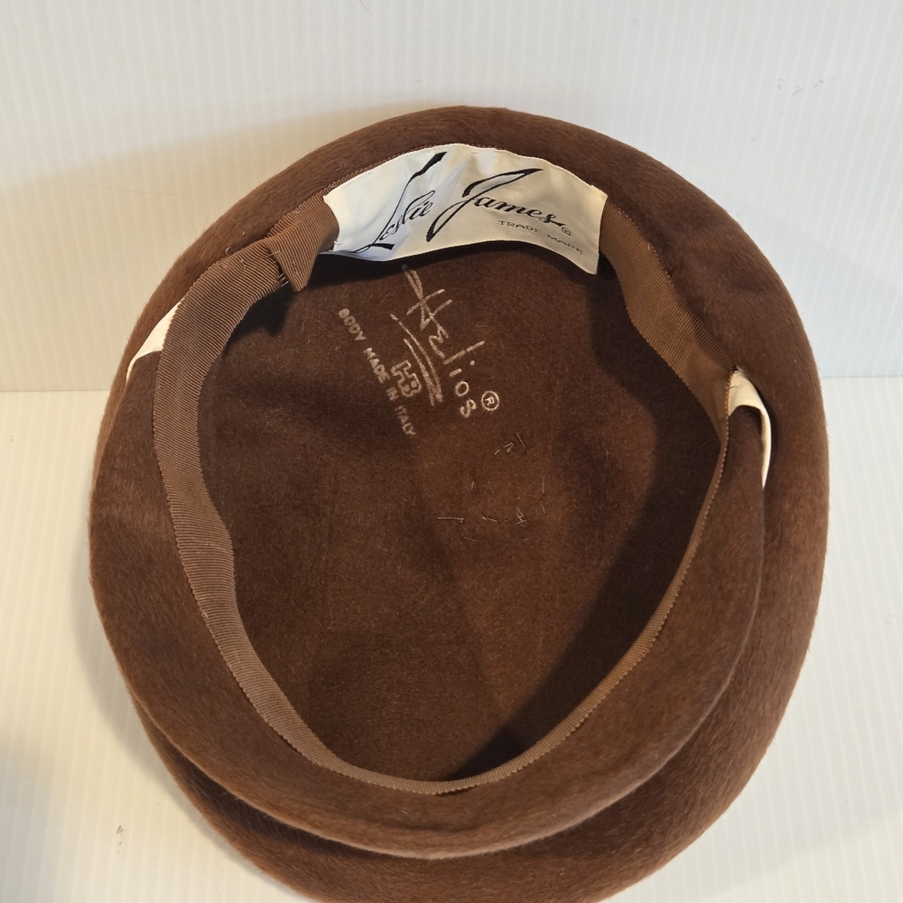 Vintage Ladies Hat Leslie James Felt Hat Copper Red 1950s 1970s Fedora Beret - Picture 9 of 14